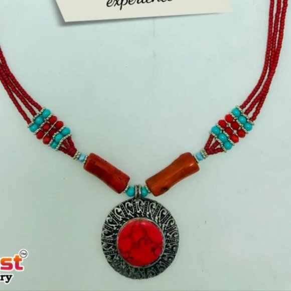 Beaded Multilayers Chain Necklace With Pendant, Ethnic Statement Necklaces - Picture 6 of 10